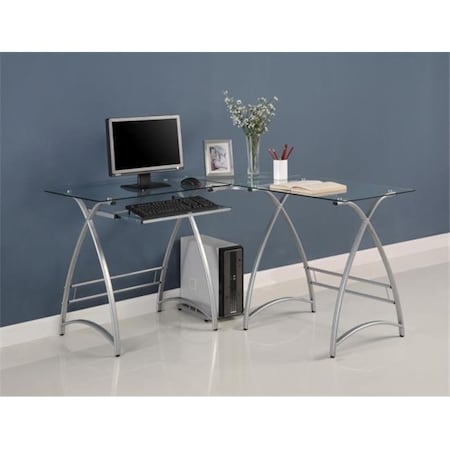 Walker Edison Furniture Walker Edison D51AL30 L-Shaped Glass Computer Desk- Clear-Silver- Silver D51AL30